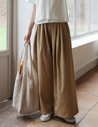 【現貨】roompacker-룸페커 [루브 핀턱 와이드 밴딩팬츠]♡韓國女裝褲 -Light beige