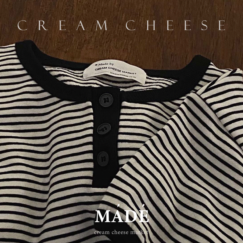 creamcheese-[오픈10%할인] 자체제작 #크치Made 두잇 스트라이프 시보리 반팔 티셔츠 - t♡韓國女裝上衣