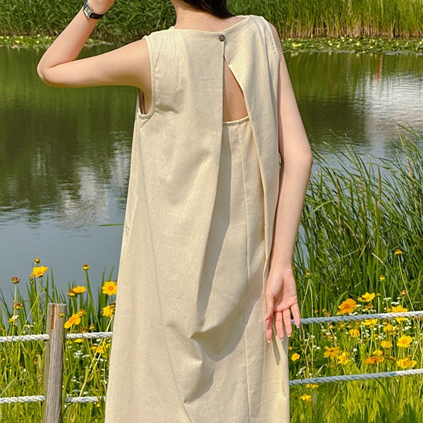 realcoco - [휴양지룩/여름원피스/당일출발] 페르 뒷트임 나시 원피스 - 2 Color (루즈핏/롱)♡韓國女裝連身裙