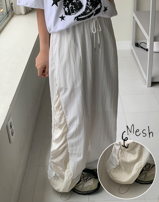 baon-[3일간 new 5% sale] 뮤리 메쉬 나일론 주름 밴딩 팬츠 (2color) - 바온♡韓國女裝褲