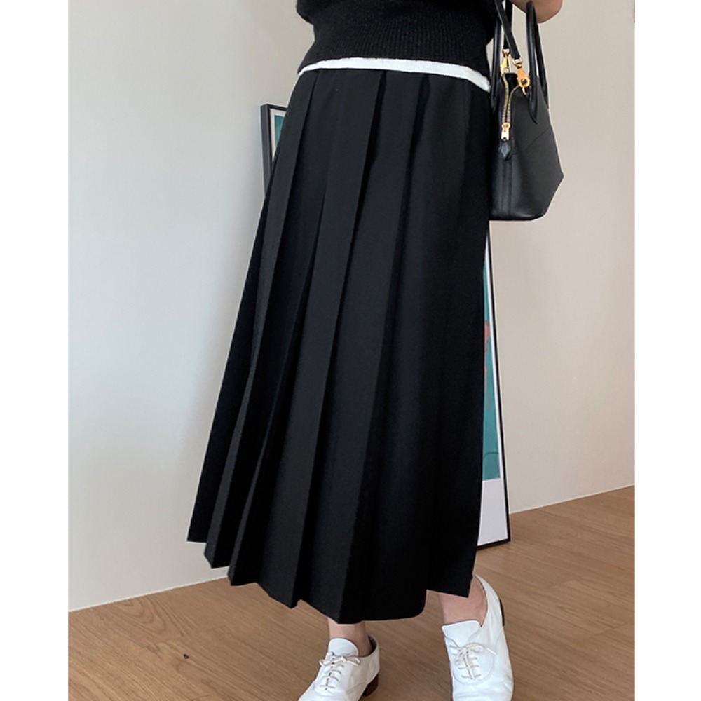 littleblack - 블랙 롱 플리츠 스커트(전체밴딩)♡韓國女裝裙