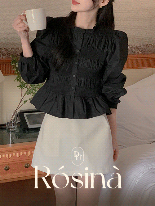 dalihotel - 로시나 코튼 라운드 셔링 페플럼 블라우스(하객룩)♡韓國女裝上衣