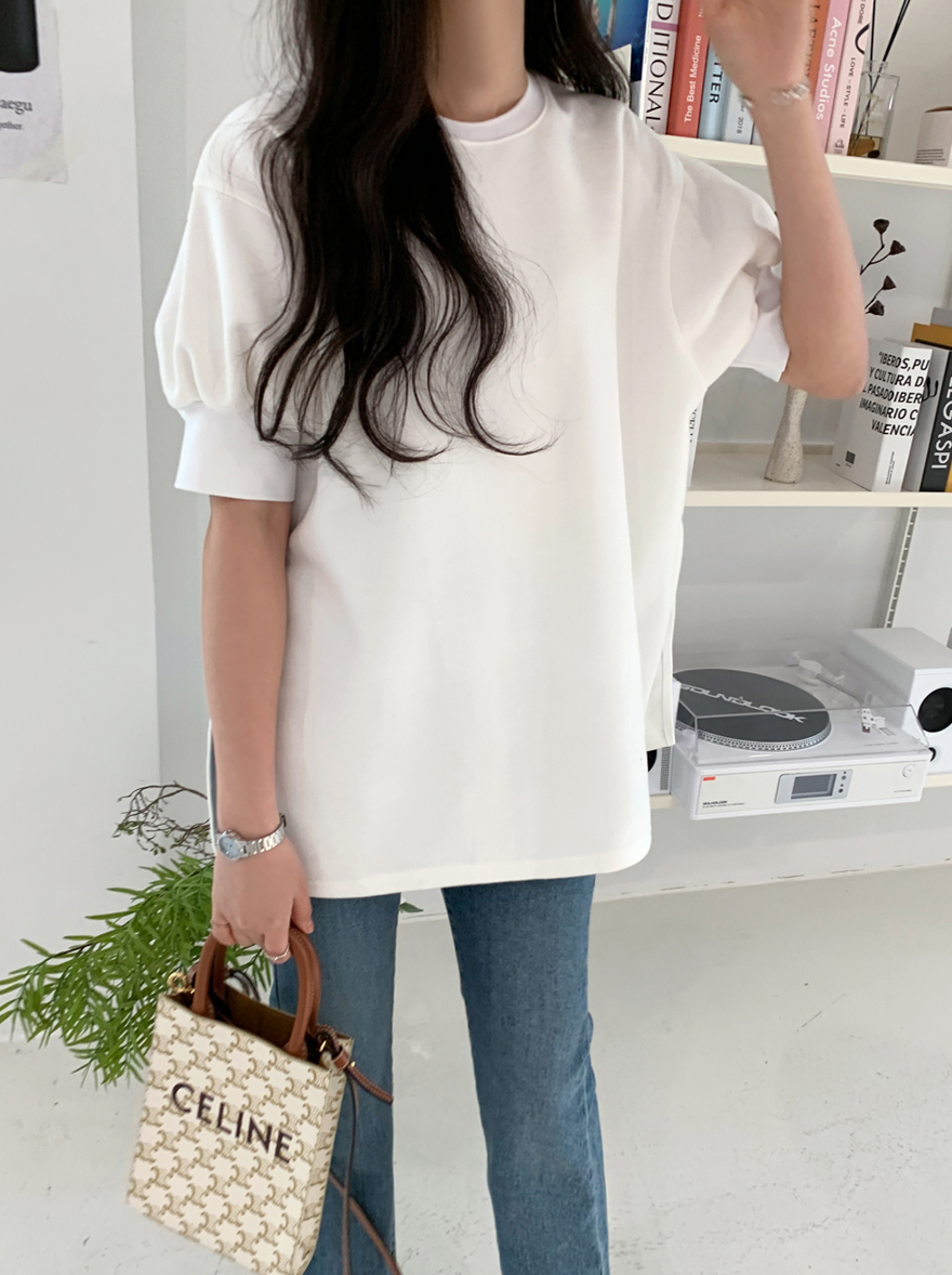 miamasvin - 나인스 퍼프 트임 티셔츠♡韓國女裝上衣