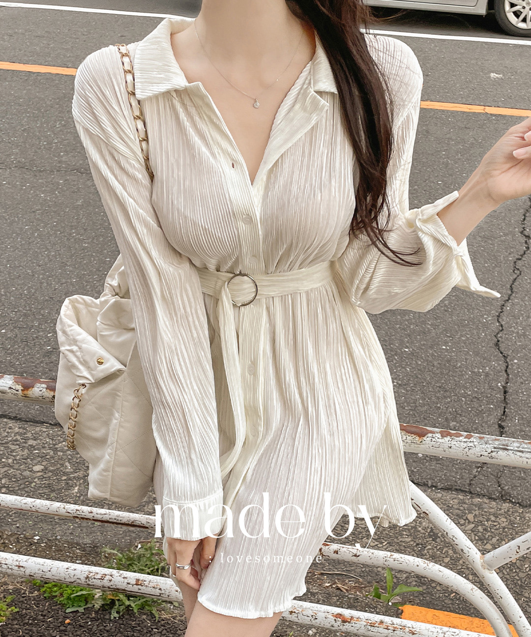 lovesome-one - [MADE] 플리츠 벨트 셔츠 미니 원피스(3차 재진행)신상/데일리룩/데일리/봄/여름/하객/데이트룩/세트/주름/플레어 - 러브썸원♡韓國女裝連身裙
