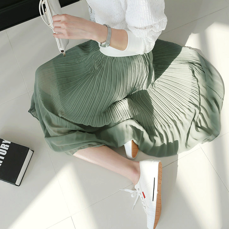 clicknfunny - [잔주름 쉬폰 롱스커트]♡韓國女裝裙