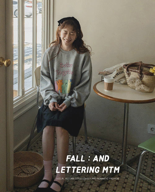 leelin-[투게더 레터링 코튼 맨투맨[size:F(55~77)]]♡韓國女裝上衣